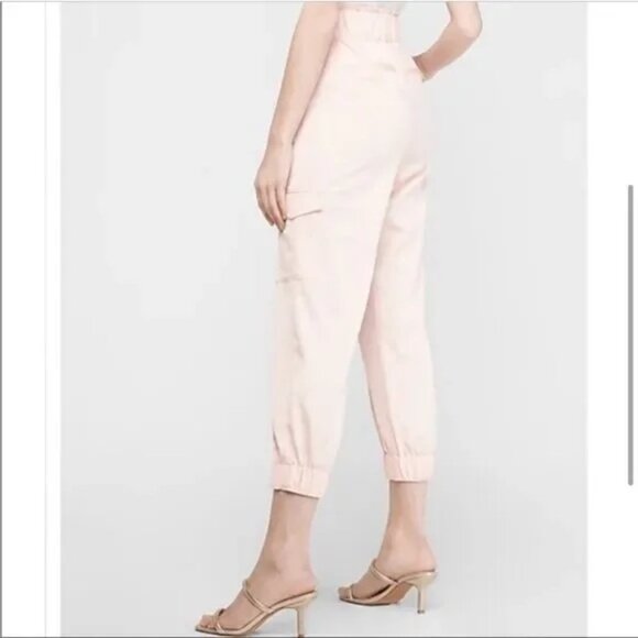 Express Pink Extreme High Rise Satin Cargo Jogger Size L NWT - Picture 2 of 11